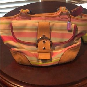 Coach striped daisy tote